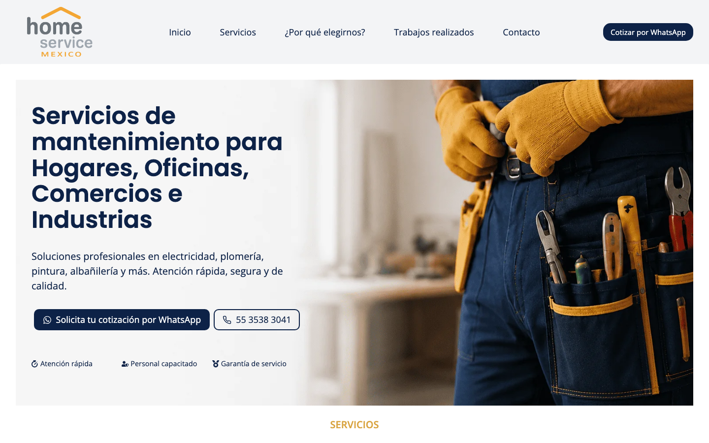 Sitio web de Home Service México, servicios de mantenimiento