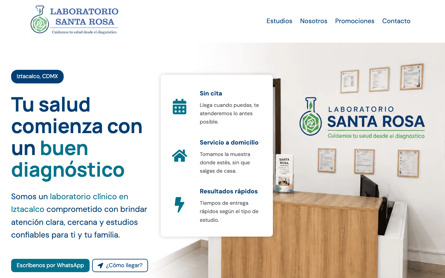 Sitio web de Laboratorio Santa Rosa, laboratorio clínico en Iztacalco